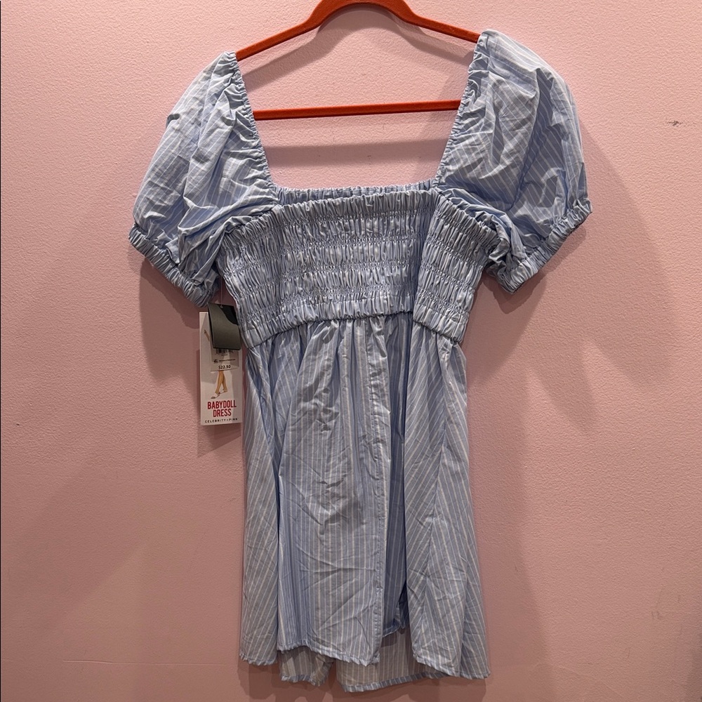 Celebrity Pink Light Blue Striped Mini Dress